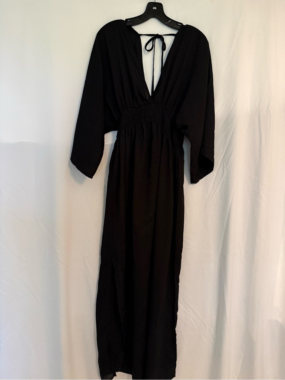 Black Women's Maxi Dress with Tie Back